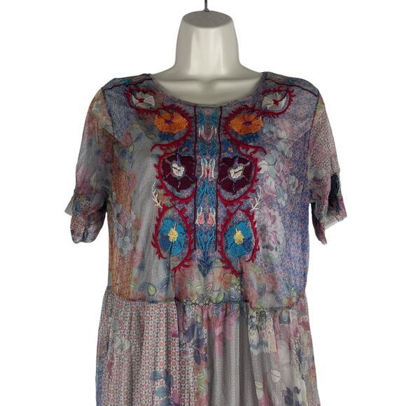 Johnny Was BIYA Kandence Tiered Mesh Dress Floral Embroidery Size M - Picture 3 of 11